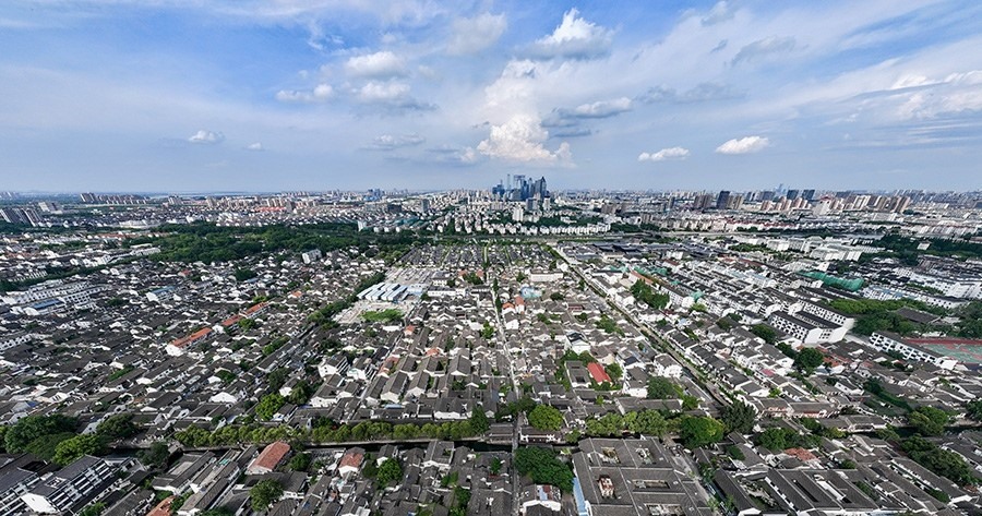 2023年7月3日拍攝的蘇州平江歷史文化街區(qū)（無人機(jī)照片）。新華社記者 李博 攝