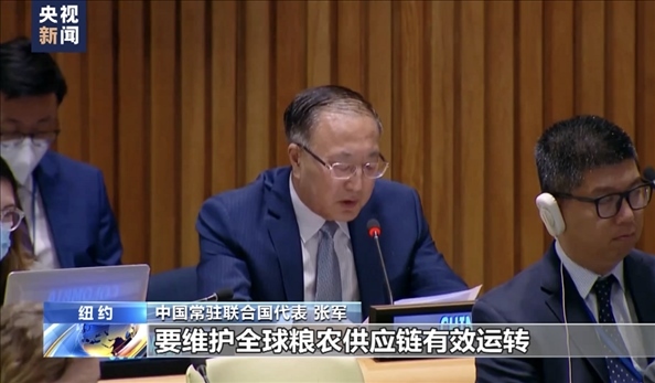 △2022年7月，第76屆聯(lián)合國大會舉行高級別特別會議。“全球發(fā)展倡議之友小組”就糧食安全問題闡述小組成員共同立場。