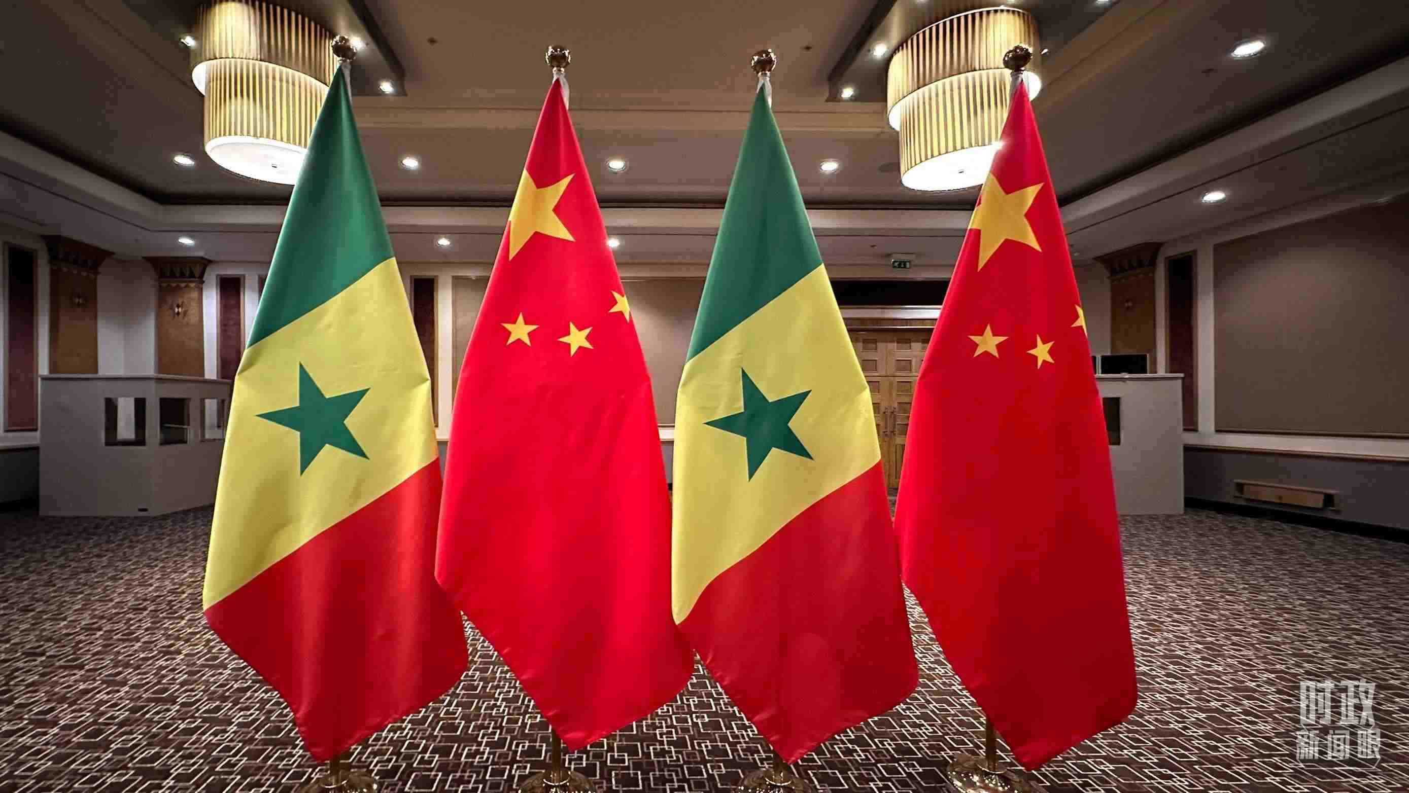 △會見現(xiàn)場的中塞兩國國旗。（總臺央視記者盧心雨拍攝）