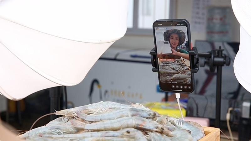 江蘇連云港，村民進行直播銷售。范堯攝