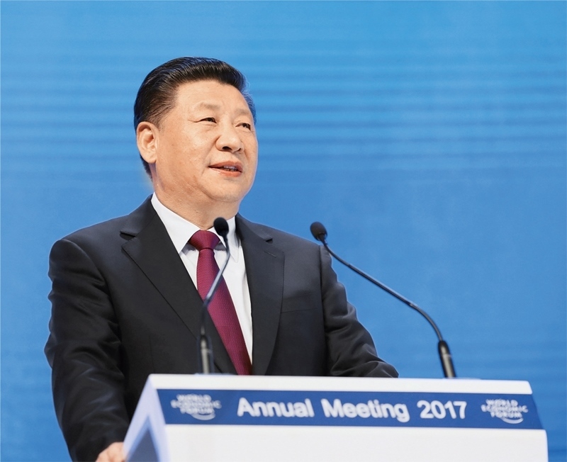 2017年1月17日，習(xí)近平主席在瑞士達(dá)沃斯國際會議中心出席世界經(jīng)濟(jì)論壇2017年年會開幕式，并發(fā)表題為《共擔(dān)時(shí)代責(zé)任 共促全球發(fā)展》的主旨演講。