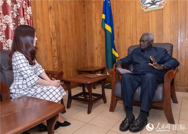 2023年9月14日，所羅門群島總理梅納西·索加瓦雷在首都霍尼亞拉接受人民網(wǎng)記者專訪。人民網(wǎng) 賀吉攝