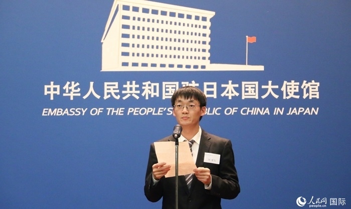 獲獎(jiǎng)學(xué)生代表、大阪大學(xué)博士生劉亞飛發(fā)表感言。人民網(wǎng) 許可攝