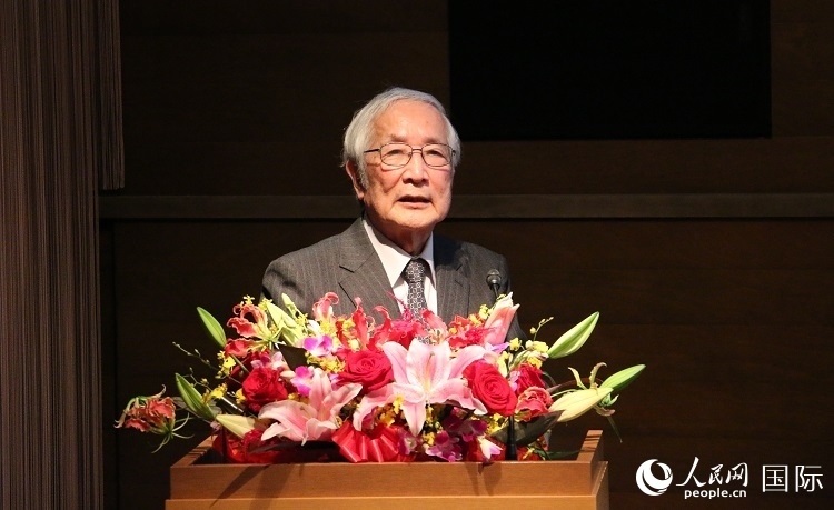 日中科學(xué)技術(shù)交流協(xié)會會長山脅道夫致辭。人民網(wǎng) 許可攝