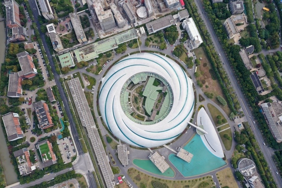 位于上海張江科學城的國家大科學裝置上海光源（2020年10月26日攝，無人機照片）。