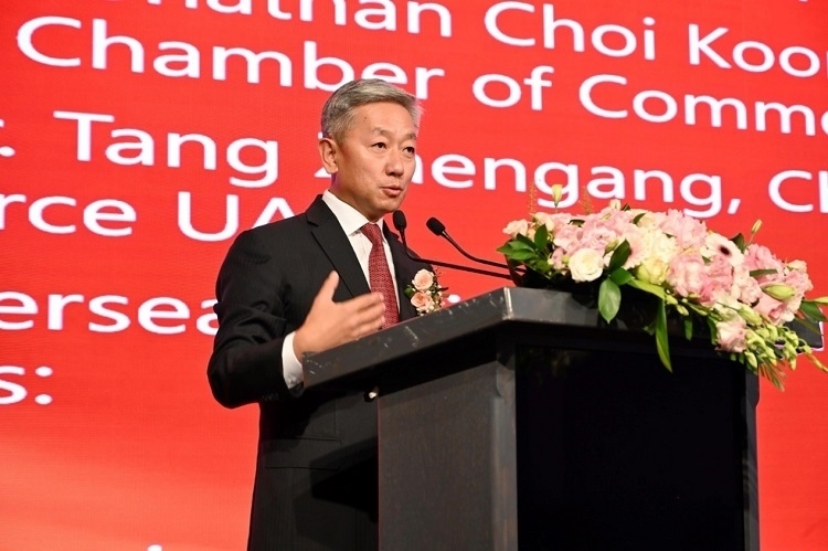 中國駐阿聯(lián)酋大使張益明致辭。阿聯(lián)酋中華工商總會供圖