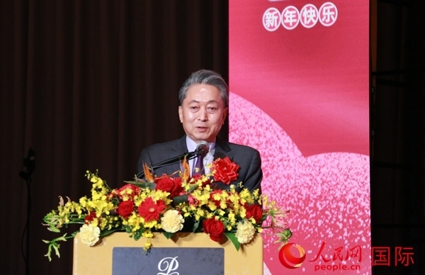 日本前首相鳩山由紀夫致辭。人民網 許可攝