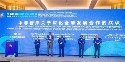 《中非智庫關(guān)于深化全球發(fā)展合作的共識》（又稱“中非達(dá)累斯薩拉姆共識”）發(fā)布。浙江師范大學(xué)非洲研究院供圖