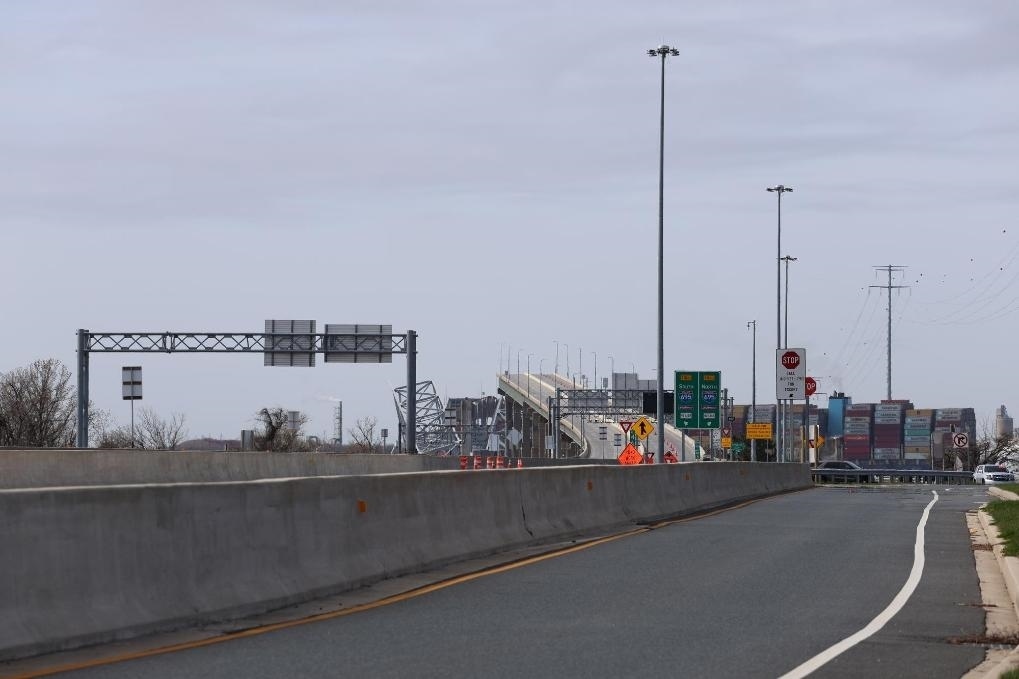 這是3月26日在美國馬里蘭州巴爾的摩拍攝的坍塌的大橋。新華社記者胡友松攝