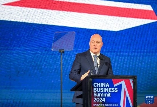 5月20日，新西蘭總理拉克森在奧克蘭出席新西蘭中國(guó)商業(yè)峰會(huì)并講話。新華社記者 郭磊 攝