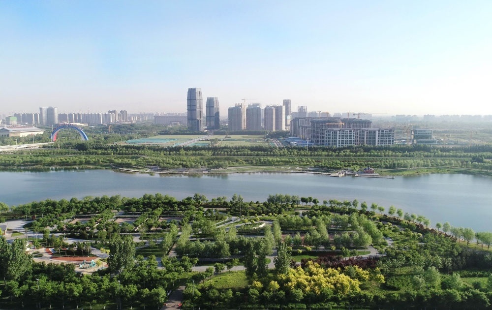 石家莊市滹沱河景色（2022年5月16日攝，無人機(jī)照片）。新華社記者 楊世堯 攝