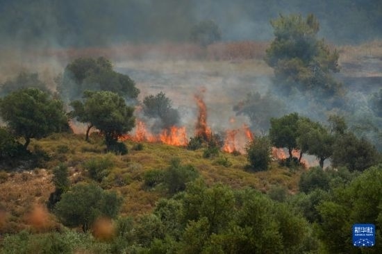 6月12日，以色列北部加利利地區(qū)遭受火箭彈襲擊后冒出滾滾濃煙。新華社發(fā)（阿亞爾·馬戈林攝/基尼圖片社）