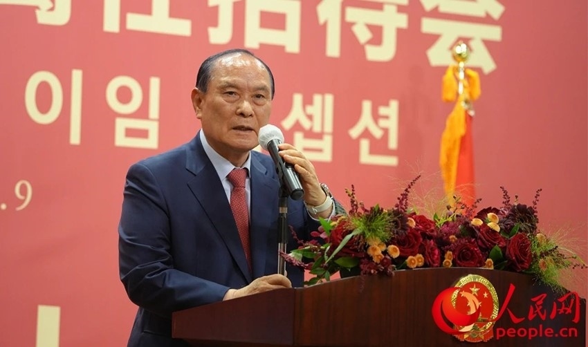 金漢圭在招待會(huì)上致辭。人民網(wǎng) 李帆攝