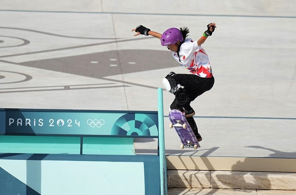 中國選手亮相巴黎奧運會滑板比賽 圖片來源:新華社