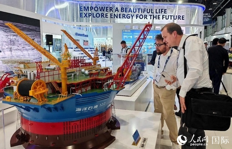 觀眾在中企展臺參觀。人民網(wǎng)記者管克江攝