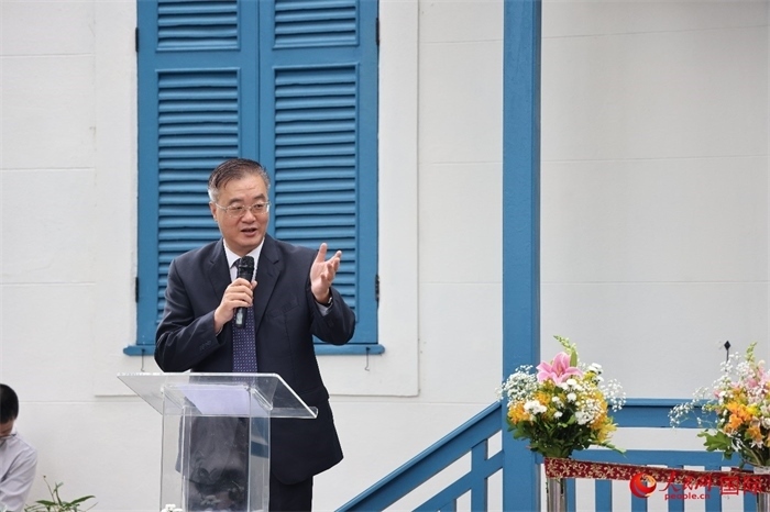 中國(guó)駐巴西大使祝青橋在開(kāi)園儀式上發(fā)表致辭。人民網(wǎng)記者 張志文攝