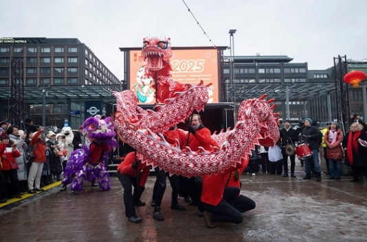 舞龍、舞獅表演。中國駐芬蘭大使館供圖