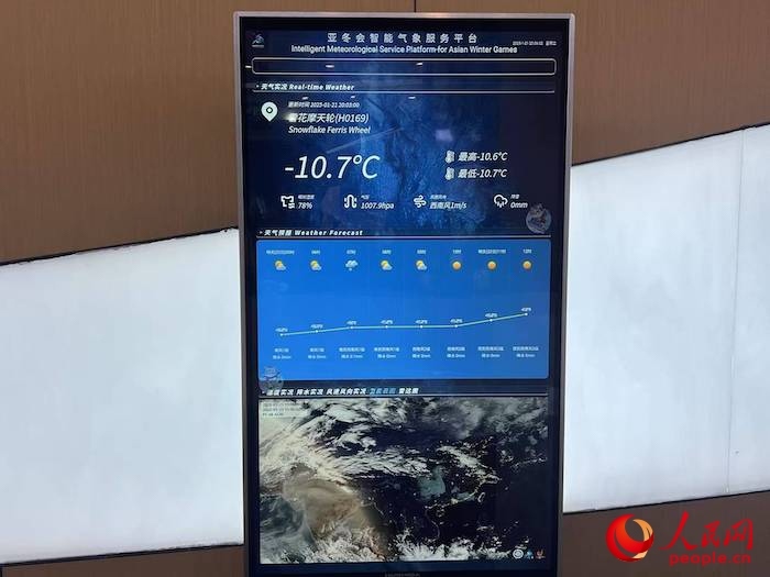 摩天輪等候大廳實(shí)時(shí)顯示的氣象信息。人民網(wǎng) 高清揚(yáng)攝